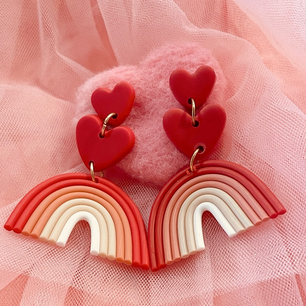 Red Heart and Rainbow Earrings